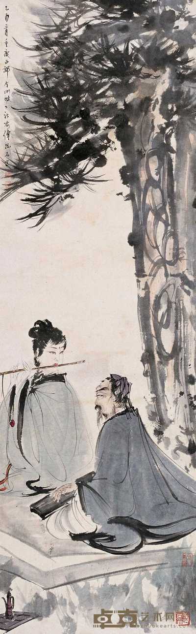 傅抱石 1945年作 知音图 立轴 128.2×40cm